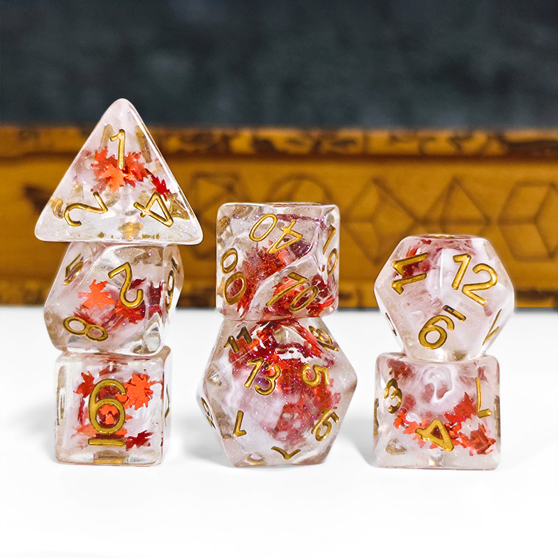 7PCS DND 주사위 투명 레진 가을 단풍잎 다면체  - Board Game List 리뷰 및 가격